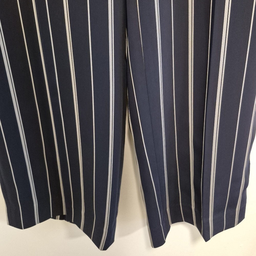 St. John Wide Leg Pants Navy Blue Striped Trousers Pull-On NEW Women's Sz S - Picture 3 of 12
